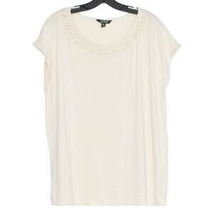 Lauren Ralph Lauren Womens Top Coquette Feminine Boho Minimalist Girly Cream XXL
